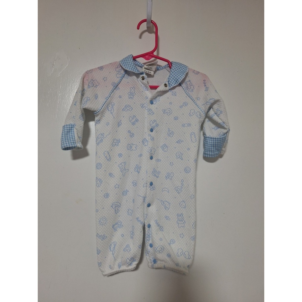 Sweet Treasures Vintage Infant Boy Footie Sleeper Romper 0-3 Months Blue Gingham